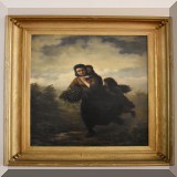 A13. Henri van Seben figural painting. Oil on canvas glued to board. Small holes in canvas. Plaque on frame reads ”Von Seben.” 32” x 24” - $850 